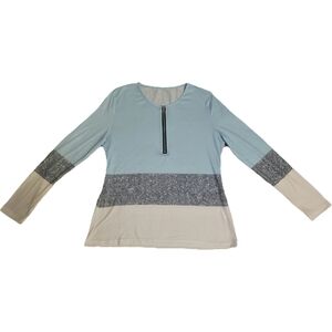 Women's Blue and Gray Long Sleeve Top